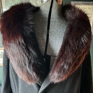 Wellington Fashions black wool coat with fur collar 1960s vintage